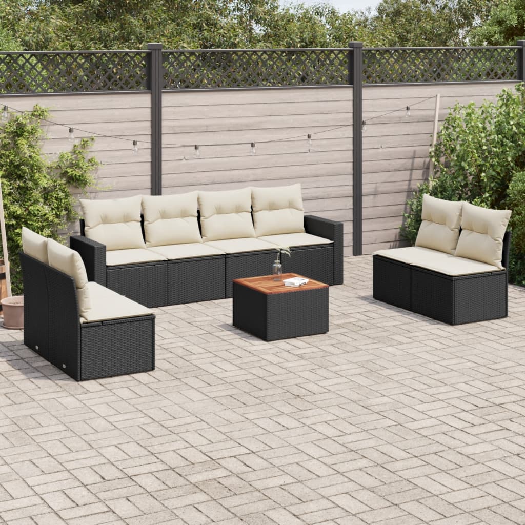 9-delige Loungeset met kussens poly rattan zwart is nu te koop bij PeponiXL, paradijselijk wonen!