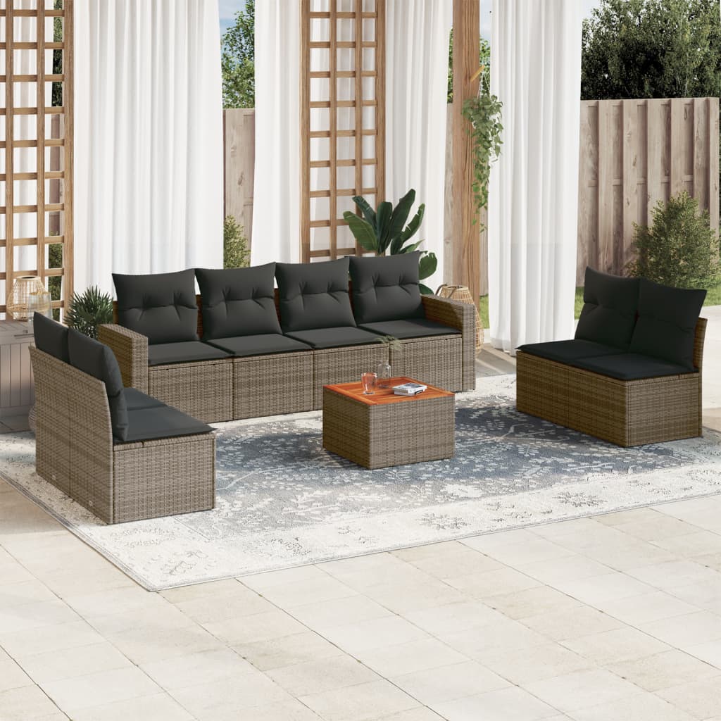 9-delige Loungeset met kussens poly rattan grijs is nu te koop bij PeponiXL, paradijselijk wonen!