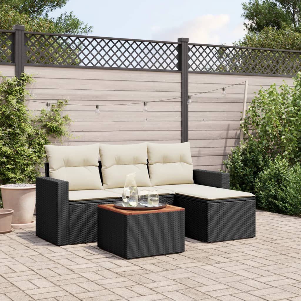 5-delige Loungeset met kussens poly rattan zwart is nu te koop bij PeponiXL, paradijselijk wonen!