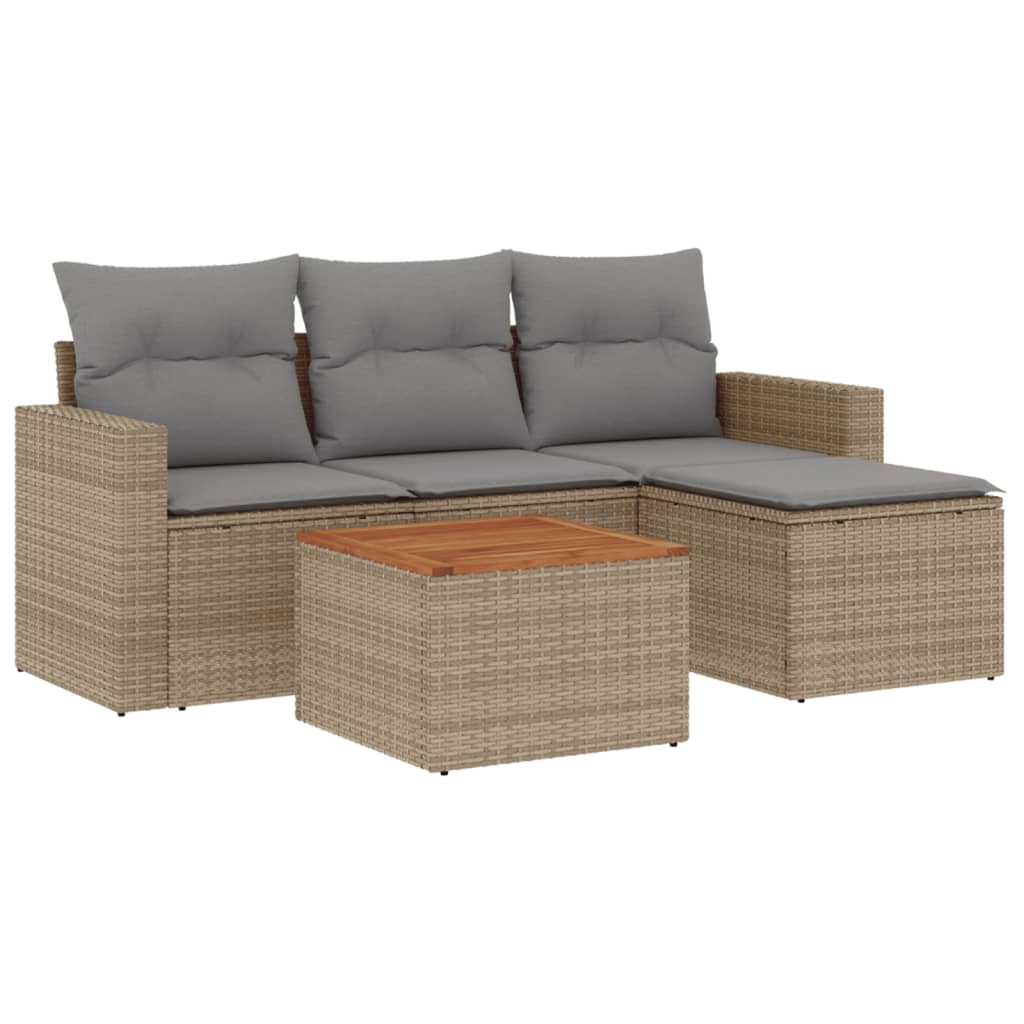 5-delige Loungeset met kussens poly rattan beige is nu te koop bij PeponiXL, paradijselijk wonen!