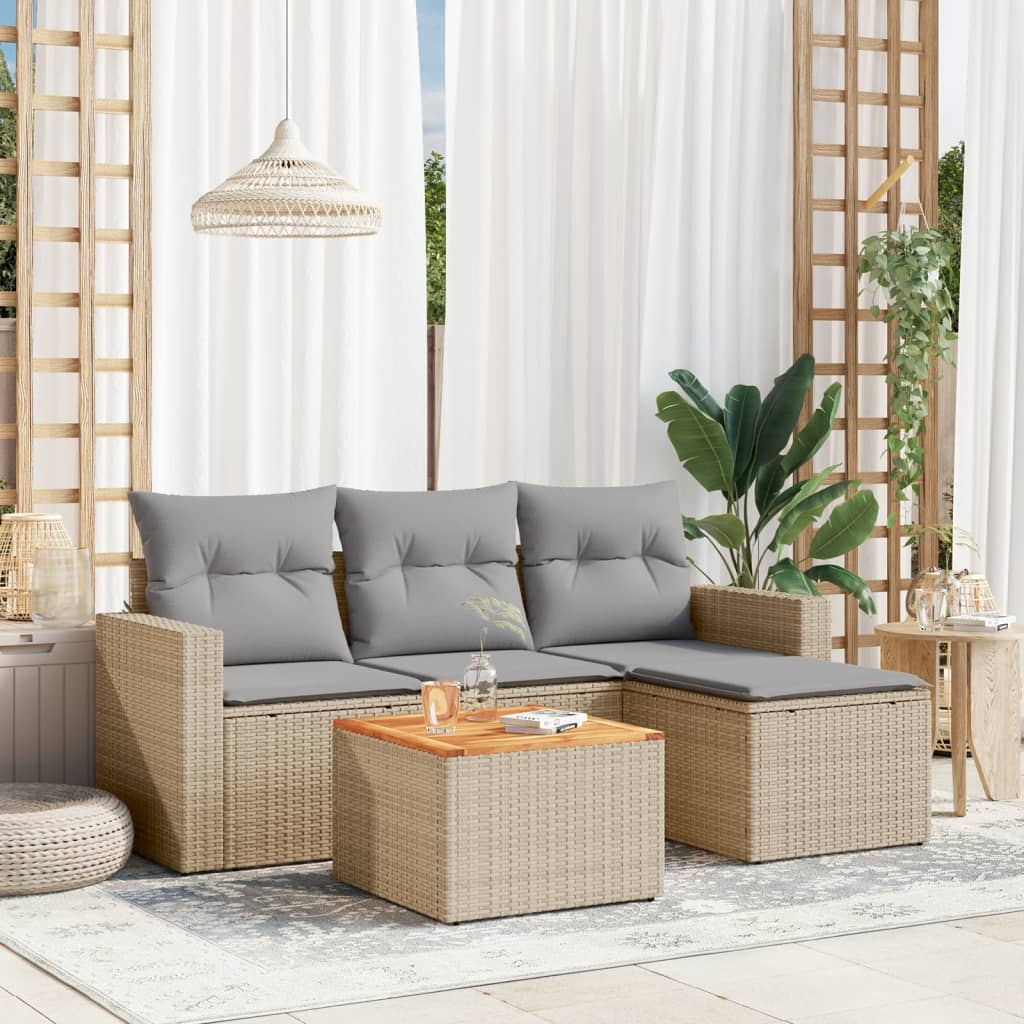 5-delige Loungeset met kussens poly rattan beige is nu te koop bij PeponiXL, paradijselijk wonen!