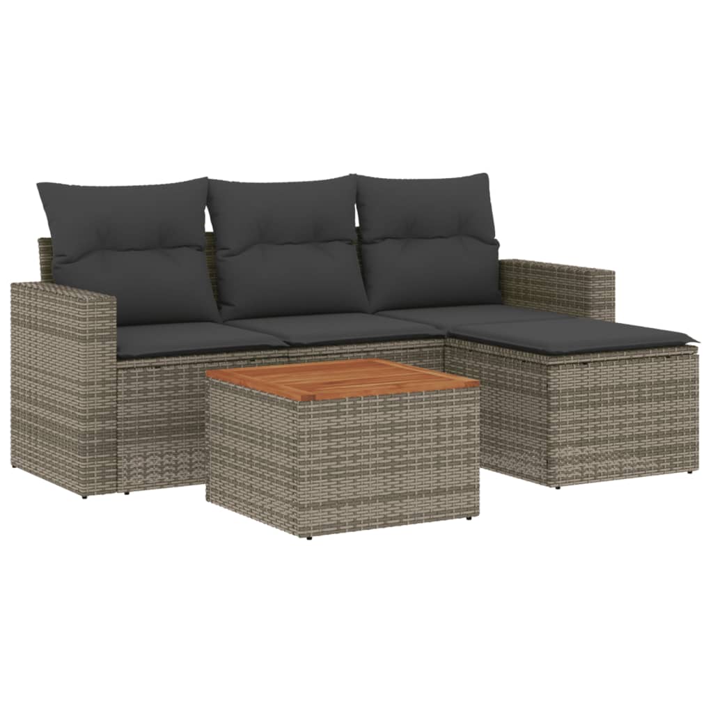 5-delige Loungeset met kussens poly rattan grijs is nu te koop bij PeponiXL, paradijselijk wonen!