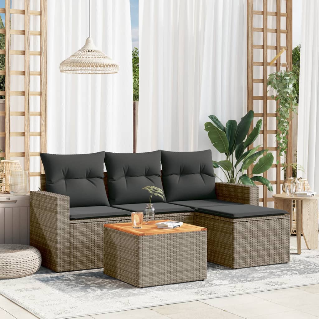 5-delige Loungeset met kussens poly rattan grijs is nu te koop bij PeponiXL, paradijselijk wonen!
