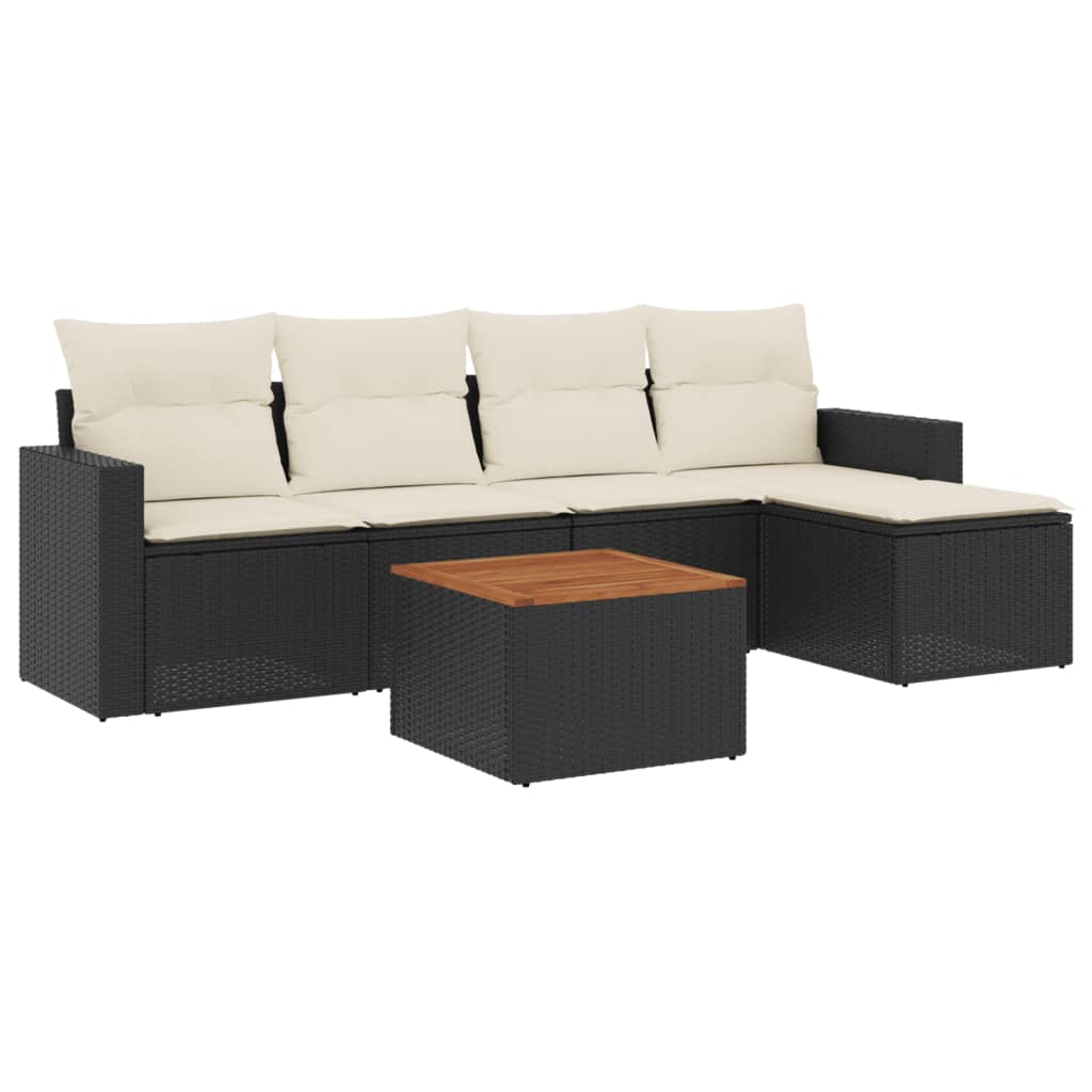 6-delige Loungeset met kussens poly rattan zwart is nu te koop bij PeponiXL, paradijselijk wonen!