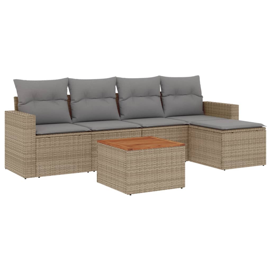 6-delige Loungeset met kussens poly rattan beige is nu te koop bij PeponiXL, paradijselijk wonen!