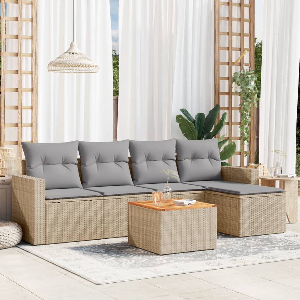 6-delige Loungeset met kussens poly rattan beige is nu te koop bij PeponiXL, paradijselijk wonen!