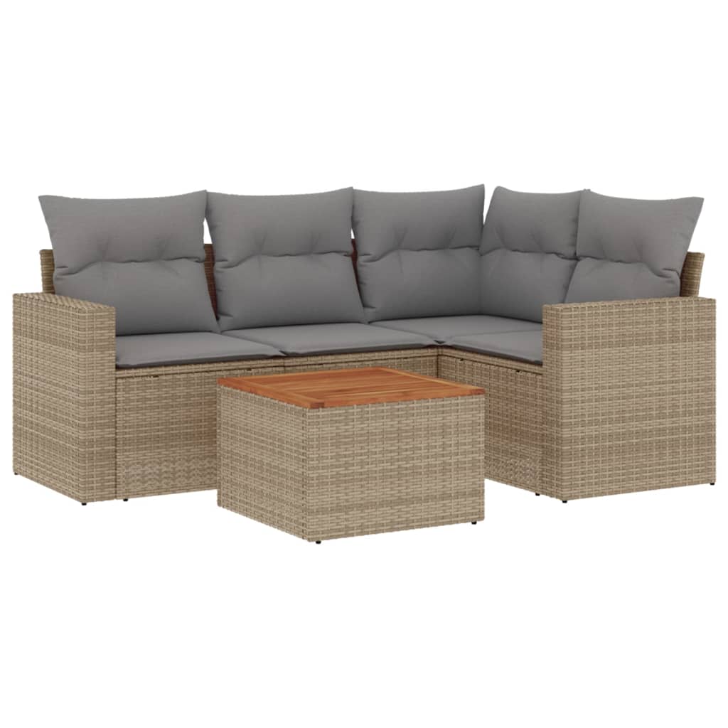 5-delige Loungeset met kussens poly rattan beige is nu te koop bij PeponiXL, paradijselijk wonen!