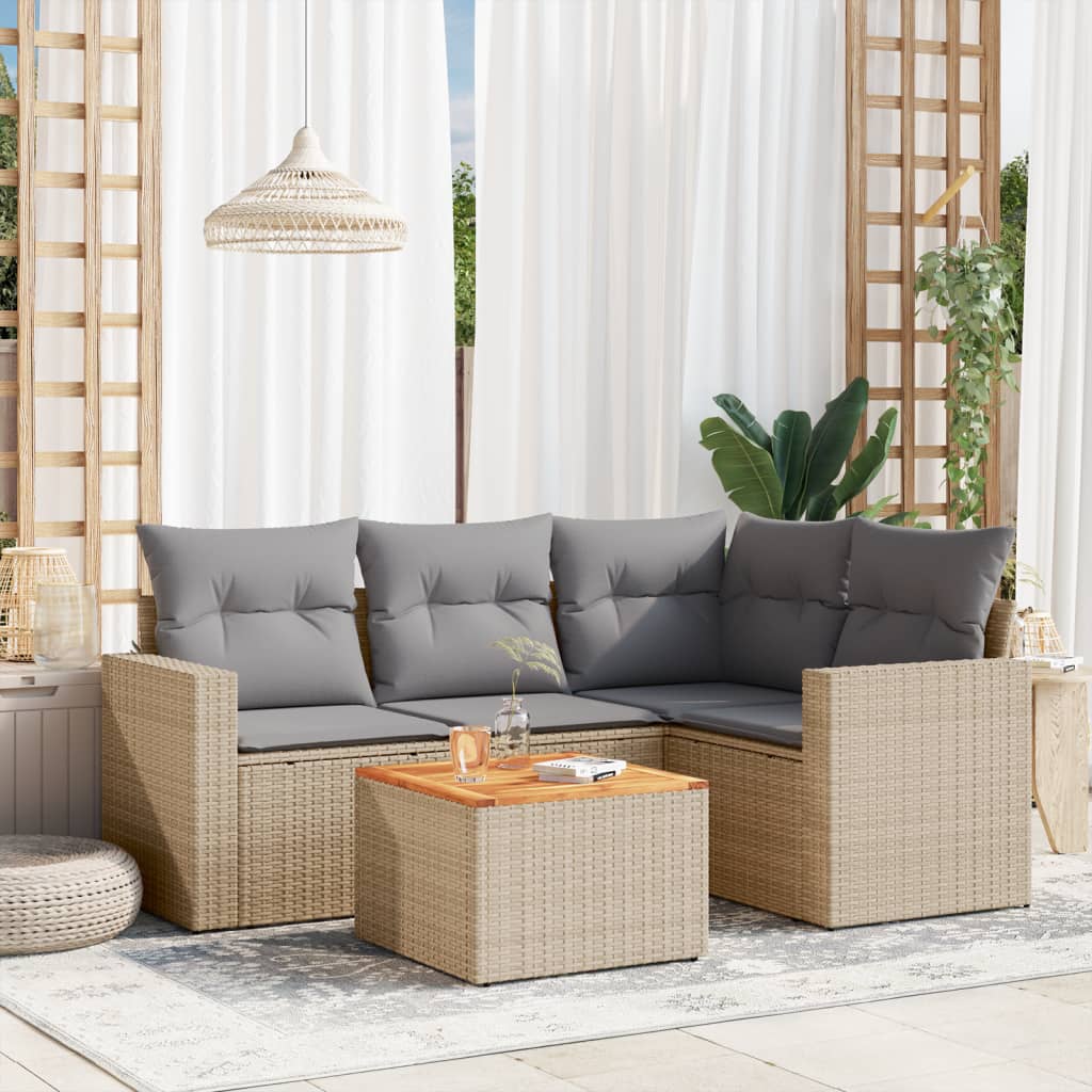 5-delige Loungeset met kussens poly rattan beige is nu te koop bij PeponiXL, paradijselijk wonen!
