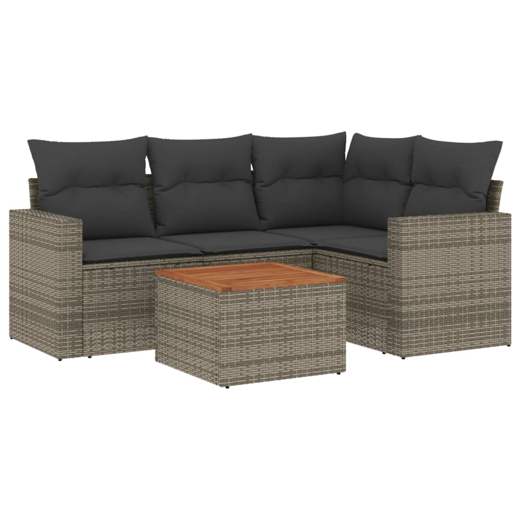 5-delige Loungeset met kussens poly rattan grijs is nu te koop bij PeponiXL, paradijselijk wonen!