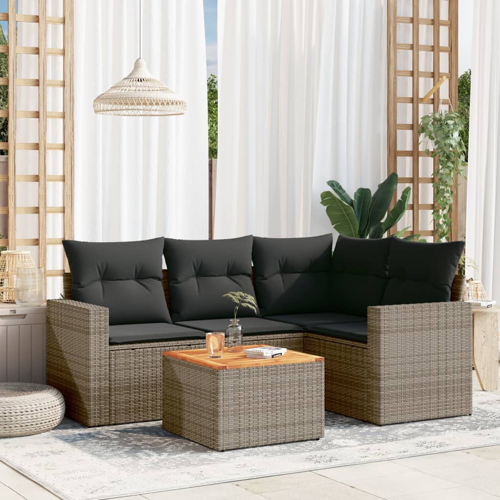 5-delige Loungeset met kussens poly rattan grijs is nu te koop bij PeponiXL, paradijselijk wonen!