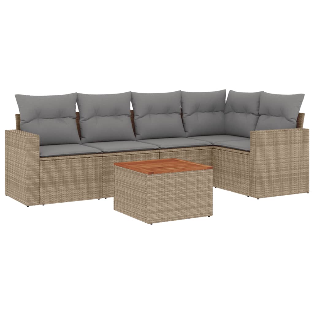 6-delige Loungeset met kussens poly rattan beige is nu te koop bij PeponiXL, paradijselijk wonen!
