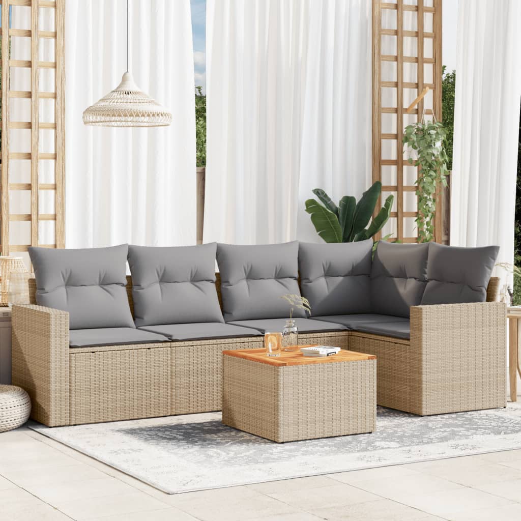 6-delige Loungeset met kussens poly rattan beige is nu te koop bij PeponiXL, paradijselijk wonen!