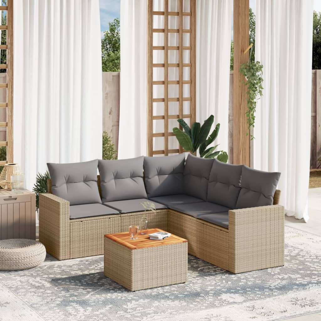 6-delige Loungeset met kussens poly rattan beige is nu te koop bij PeponiXL, paradijselijk wonen!