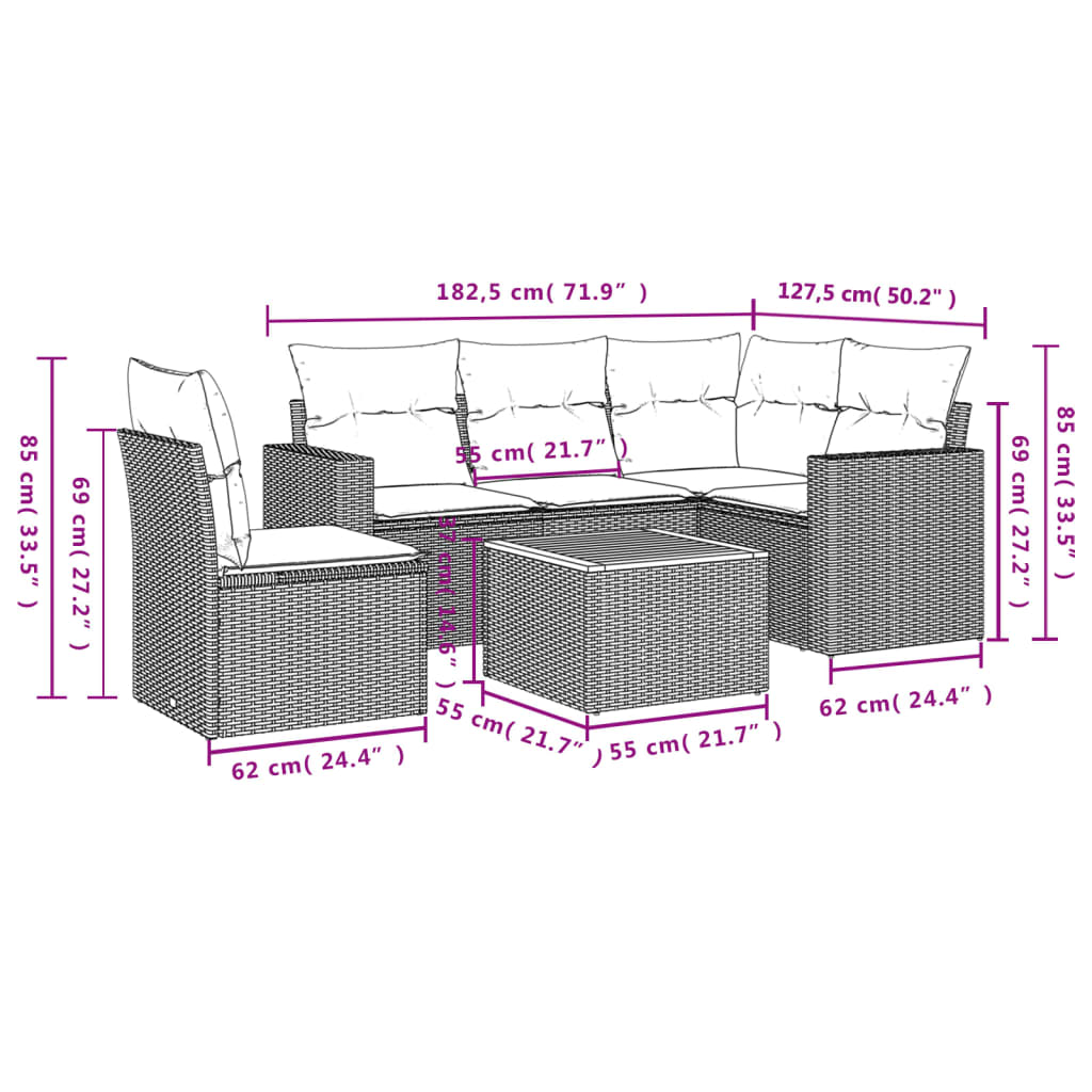 6-delige Loungeset met kussens poly rattan beige is nu te koop bij PeponiXL, paradijselijk wonen!