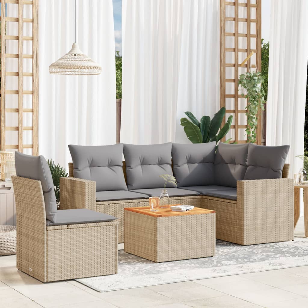 6-delige Loungeset met kussens poly rattan beige is nu te koop bij PeponiXL, paradijselijk wonen!