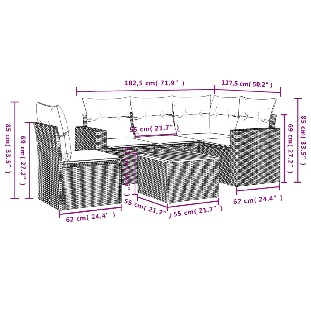 6-delige Loungeset met kussens poly rattan grijs is nu te koop bij PeponiXL, paradijselijk wonen!