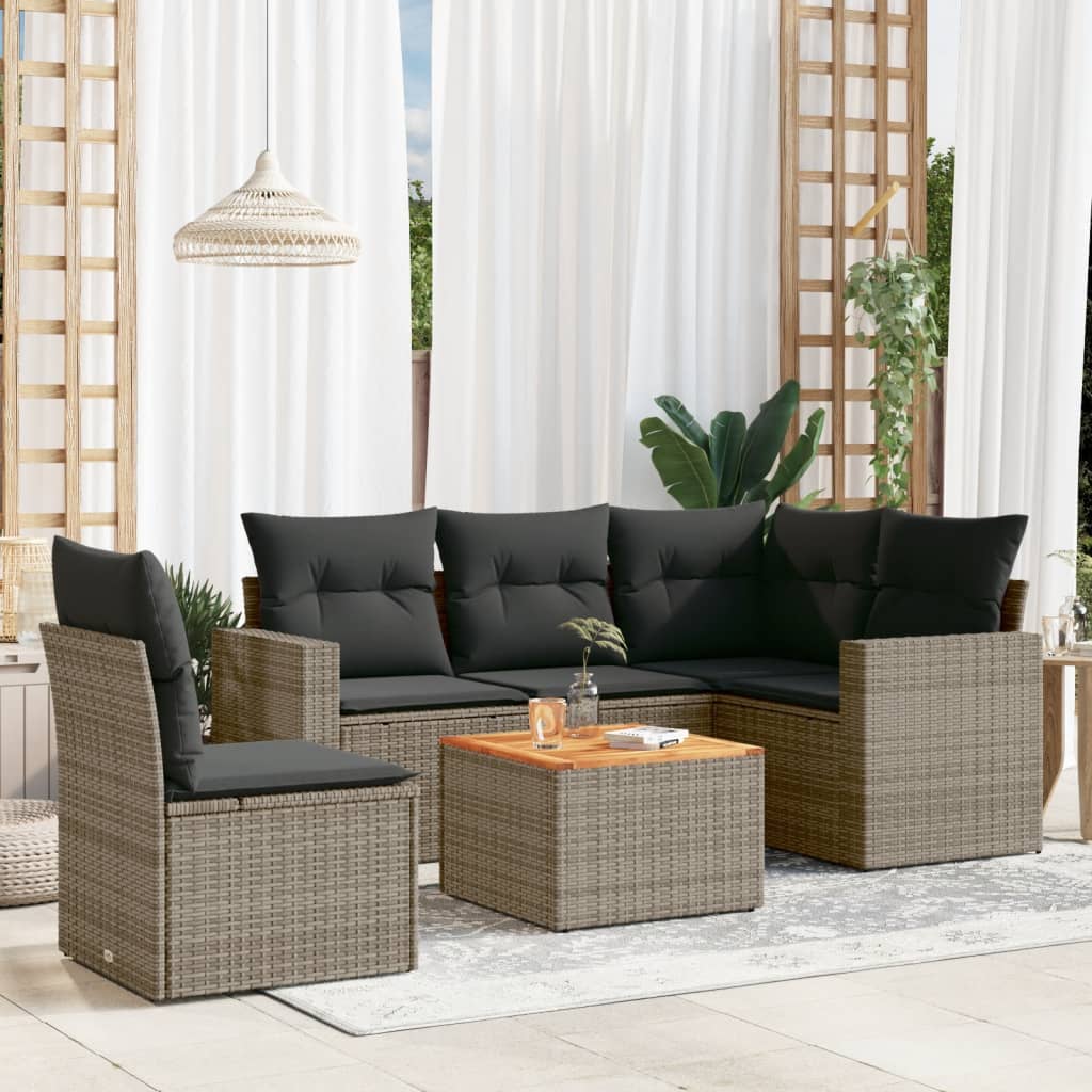 6-delige Loungeset met kussens poly rattan grijs is nu te koop bij PeponiXL, paradijselijk wonen!