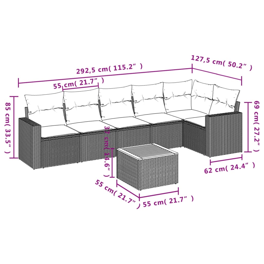 7-delige Loungeset met kussens poly rattan zwart is nu te koop bij PeponiXL, paradijselijk wonen!