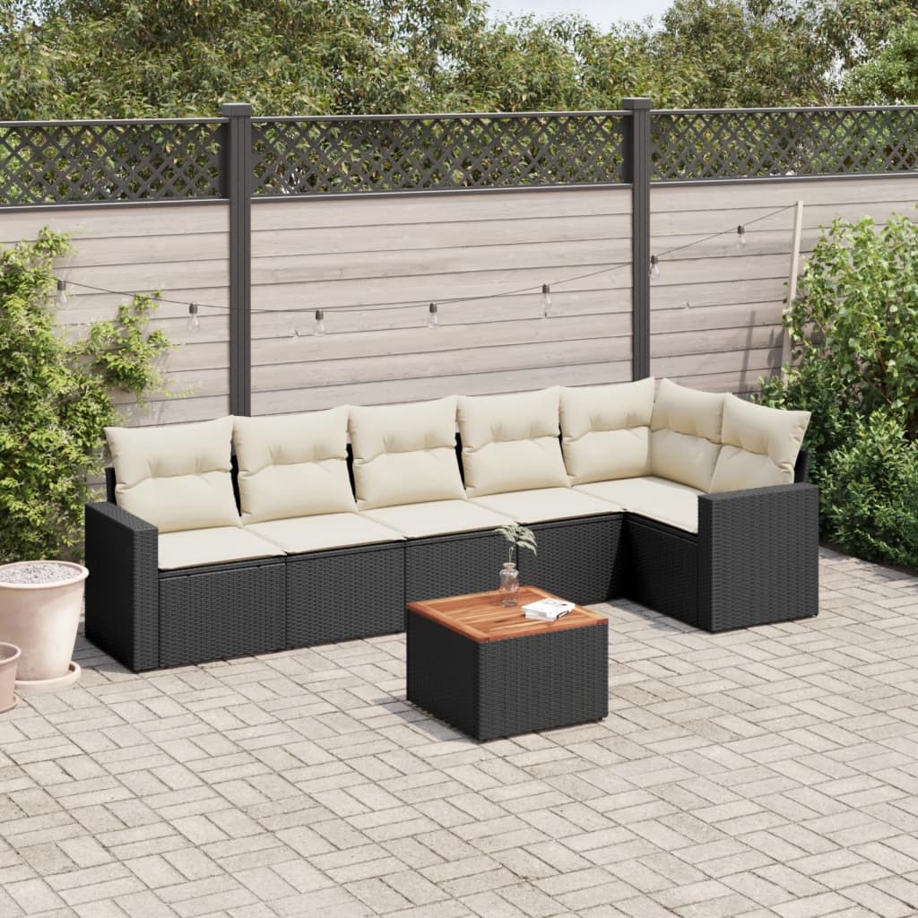 7-delige Loungeset met kussens poly rattan zwart is nu te koop bij PeponiXL, paradijselijk wonen!