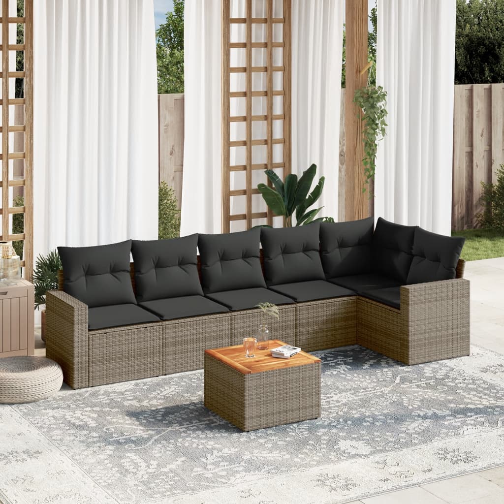 7-delige Loungeset met kussens poly rattan grijs is nu te koop bij PeponiXL, paradijselijk wonen!
