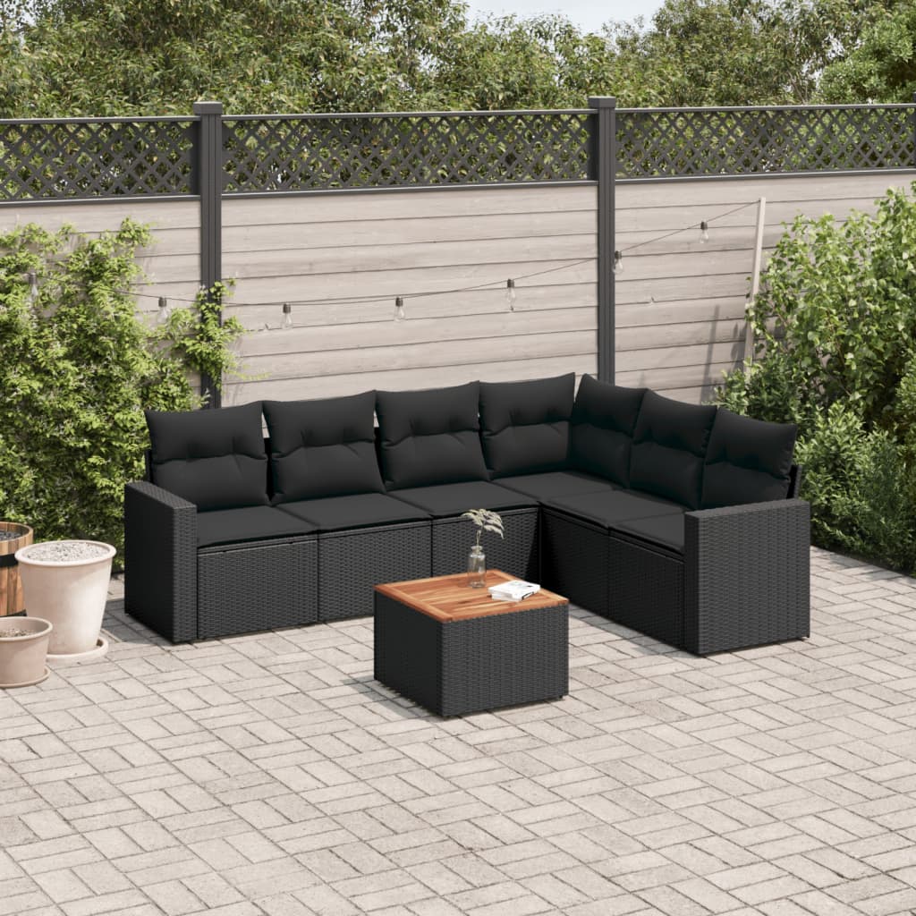 7-delige Loungeset met kussens poly rattan zwart is nu te koop bij PeponiXL, paradijselijk wonen!
