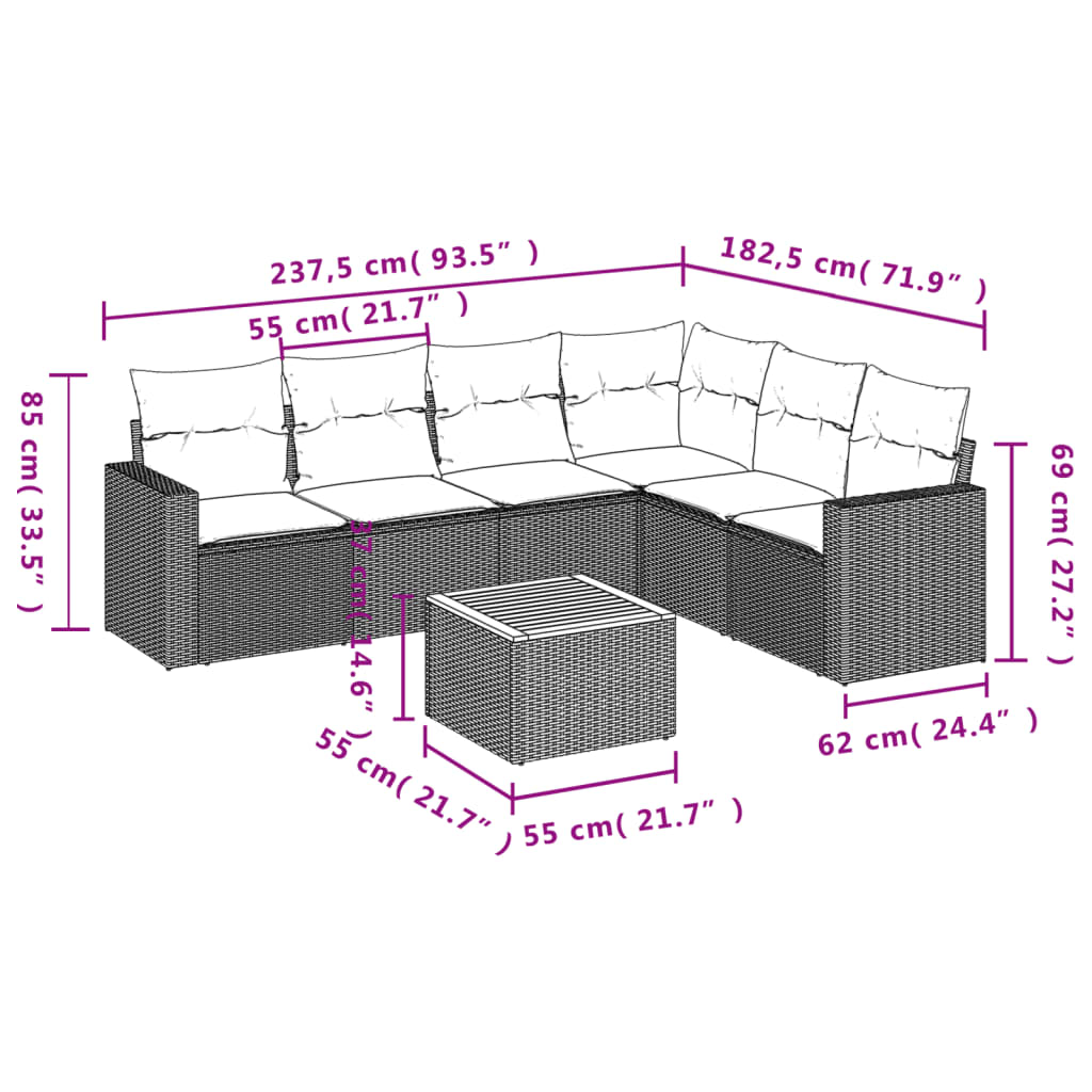 7-delige Loungeset met kussens poly rattan zwart is nu te koop bij PeponiXL, paradijselijk wonen!