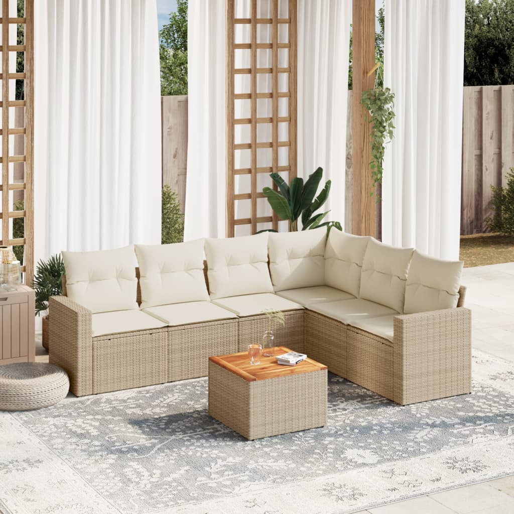 7-delige Loungeset met kussens poly rattan beige is nu te koop bij PeponiXL, paradijselijk wonen!