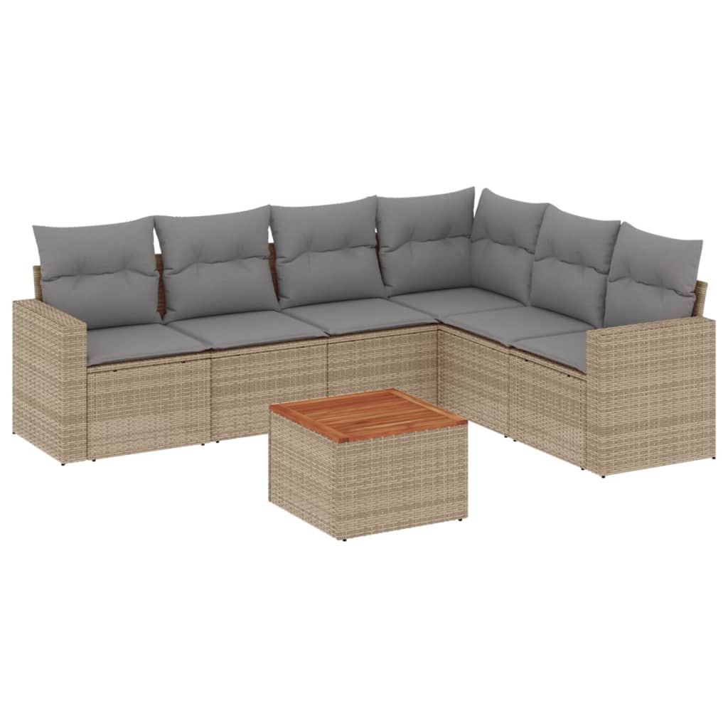 7-delige Loungeset met kussens poly rattan beige is nu te koop bij PeponiXL, paradijselijk wonen!