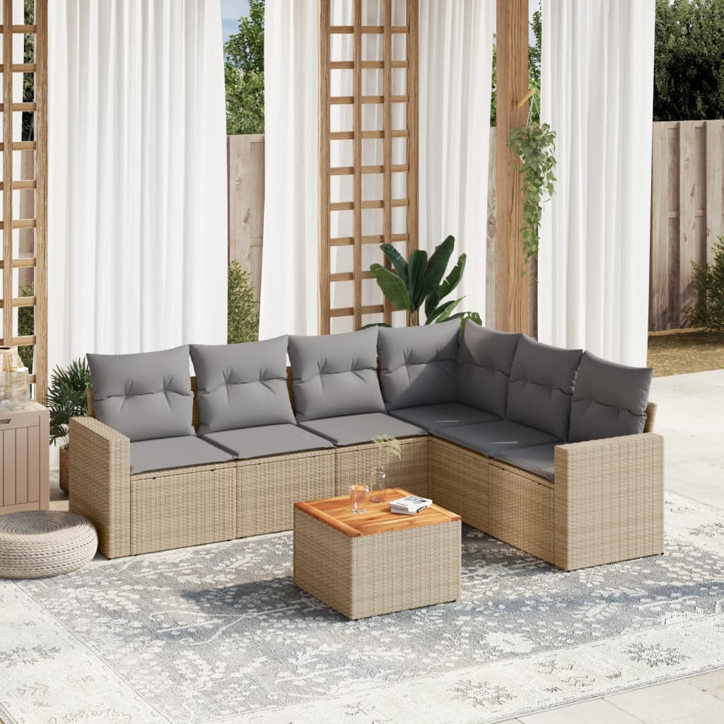7-delige Loungeset met kussens poly rattan beige is nu te koop bij PeponiXL, paradijselijk wonen!