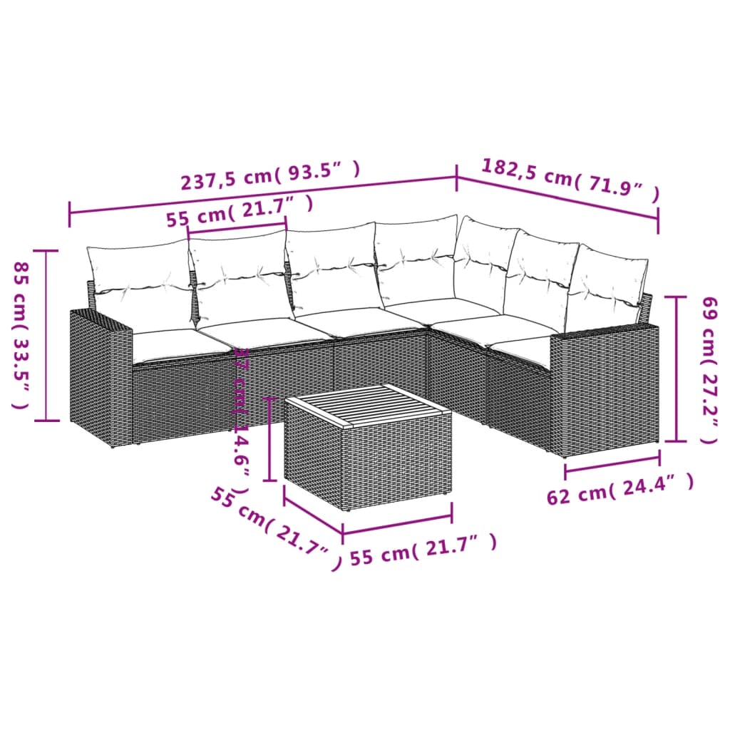 7-delige Loungeset met kussens poly rattan grijs is nu te koop bij PeponiXL, paradijselijk wonen!