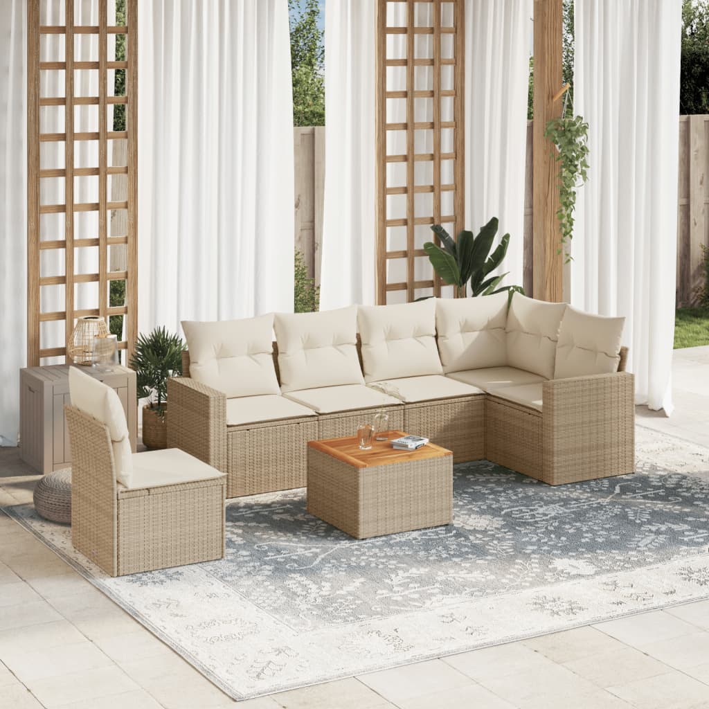 7-delige Loungeset met kussens poly rattan beige is nu te koop bij PeponiXL, paradijselijk wonen!