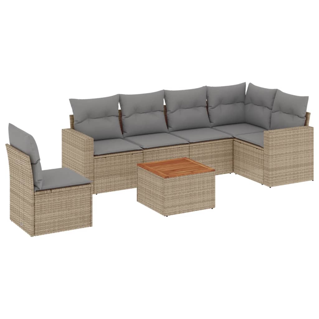 7-delige Loungeset met kussens poly rattan beige is nu te koop bij PeponiXL, paradijselijk wonen!