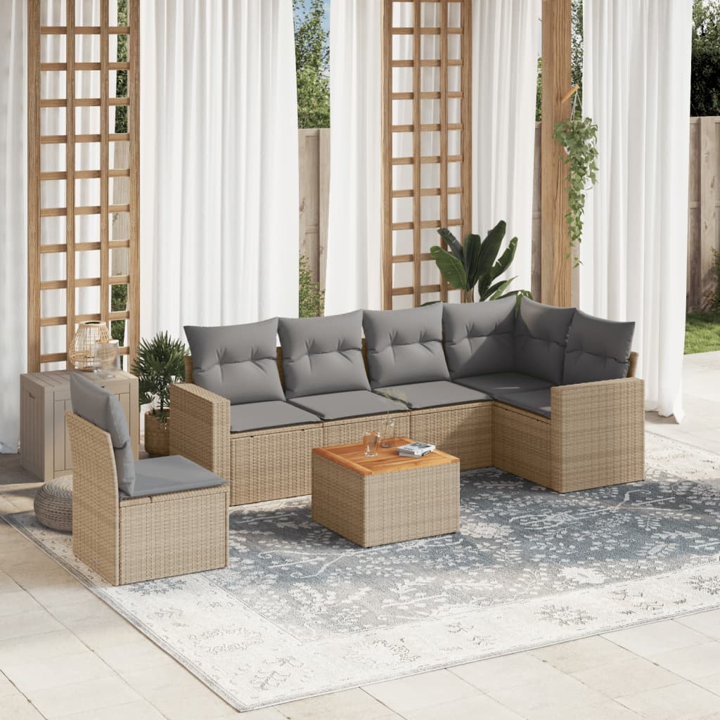 7-delige Loungeset met kussens poly rattan beige is nu te koop bij PeponiXL, paradijselijk wonen!