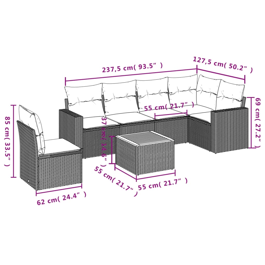7-delige Loungeset met kussens poly rattan grijs is nu te koop bij PeponiXL, paradijselijk wonen!