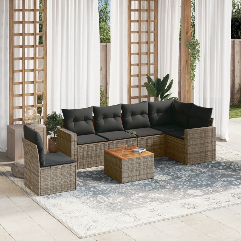 7-delige Loungeset met kussens poly rattan grijs is nu te koop bij PeponiXL, paradijselijk wonen!