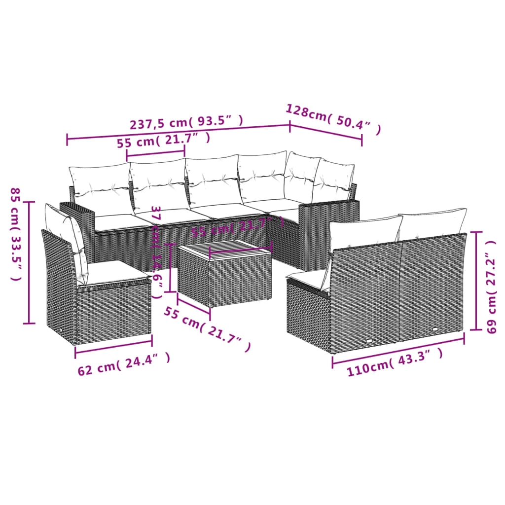 9-delige Loungeset met kussens poly rattan beige is nu te koop bij PeponiXL, paradijselijk wonen!