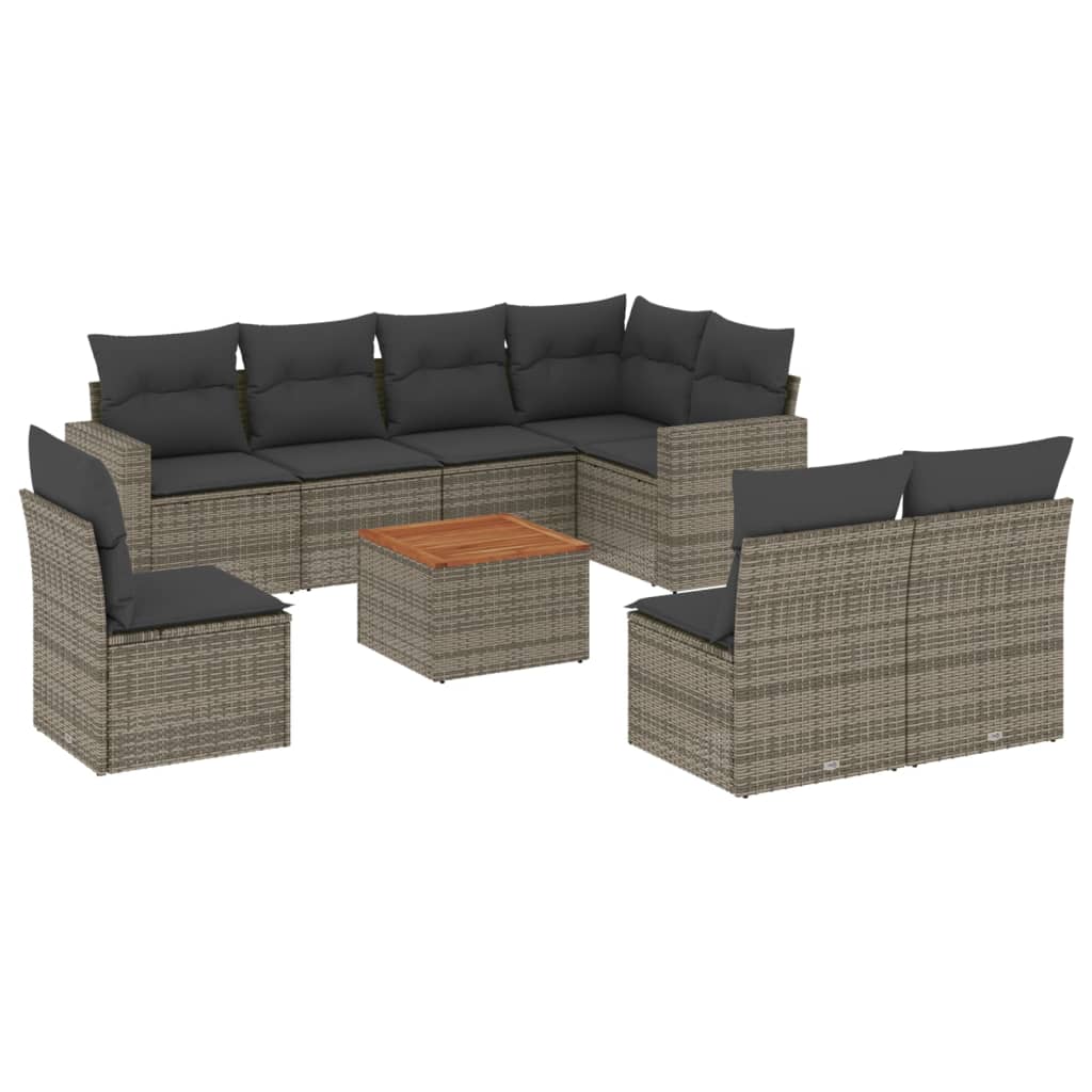 9-delige Loungeset met kussens poly rattan grijs is nu te koop bij PeponiXL, paradijselijk wonen!