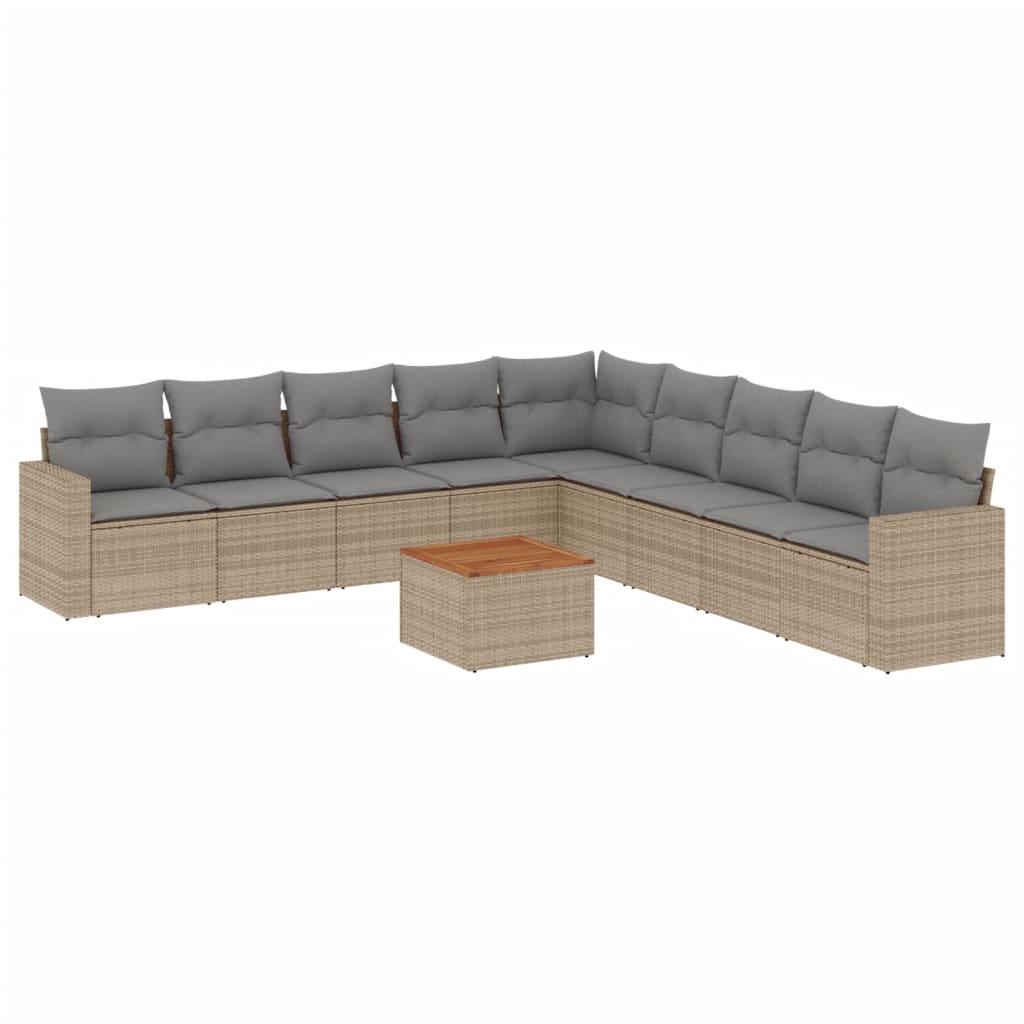 10-delige Loungeset met kussens poly rattan beige is nu te koop bij PeponiXL, paradijselijk wonen!