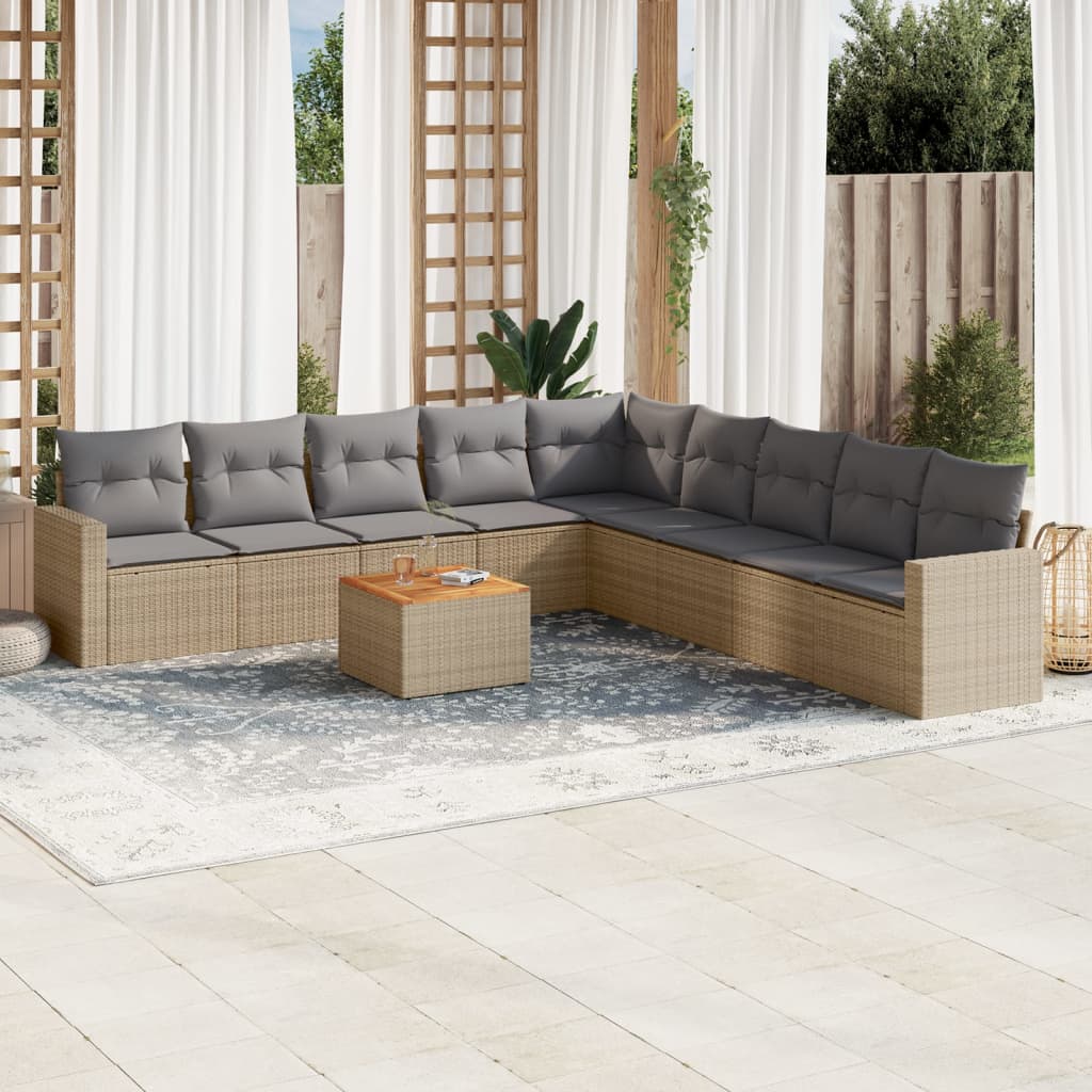 10-delige Loungeset met kussens poly rattan beige is nu te koop bij PeponiXL, paradijselijk wonen!