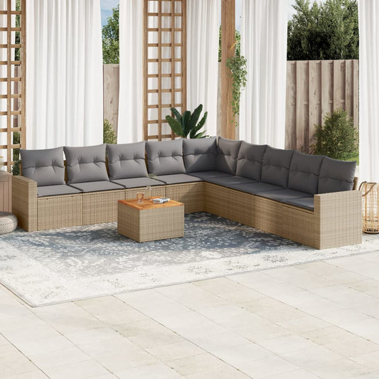 10-delige Loungeset met kussens poly rattan beige is nu te koop bij PeponiXL, paradijselijk wonen!