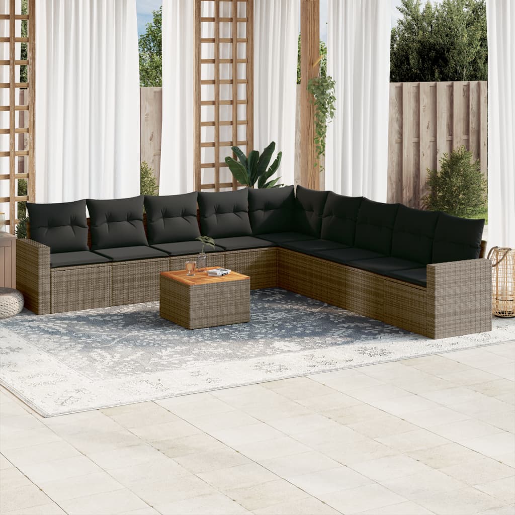 10-delige Loungeset met kussens poly rattan grijs is nu te koop bij PeponiXL, paradijselijk wonen!