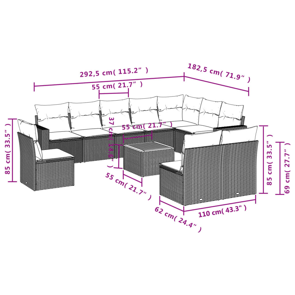 11-delige Loungeset met kussens poly rattan grijs is nu te koop bij PeponiXL, paradijselijk wonen!