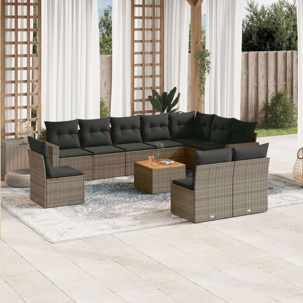 11-delige Loungeset met kussens poly rattan grijs is nu te koop bij PeponiXL, paradijselijk wonen!