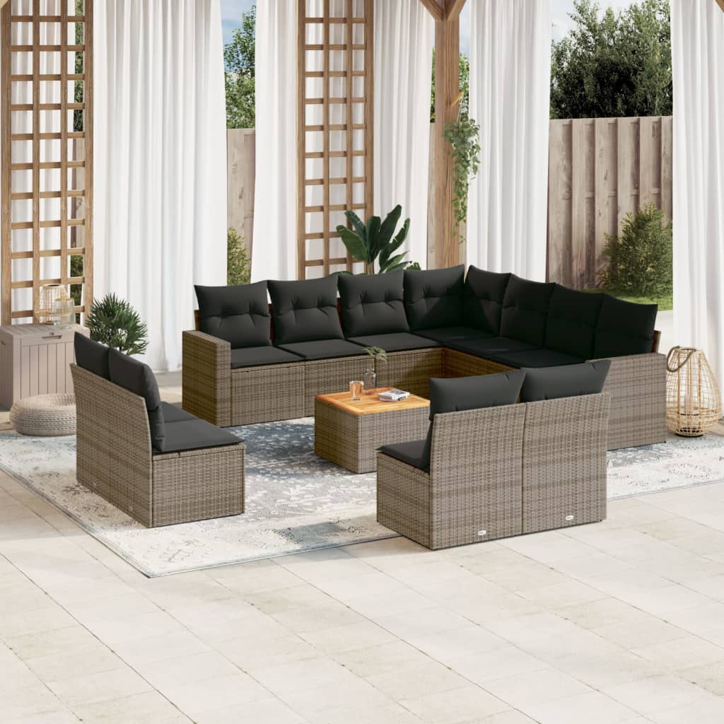 12-delige Loungeset met kussens poly rattan grijs is nu te koop bij PeponiXL, paradijselijk wonen!