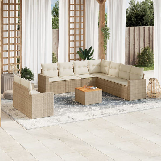 10-delige Loungeset met kussens poly rattan beige is nu te koop bij PeponiXL, paradijselijk wonen!