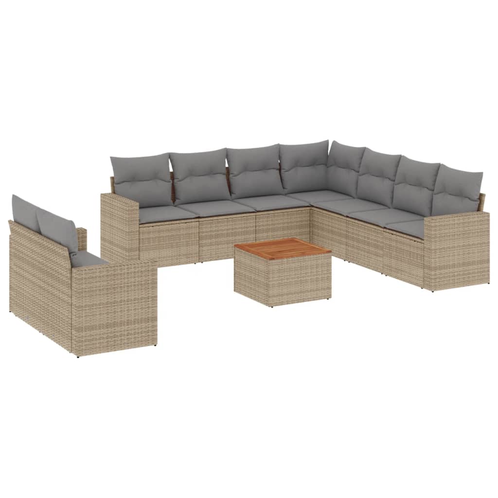 10-delige Loungeset met kussens poly rattan beige is nu te koop bij PeponiXL, paradijselijk wonen!