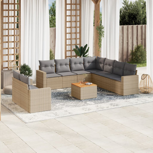 10-delige Loungeset met kussens poly rattan beige is nu te koop bij PeponiXL, paradijselijk wonen!