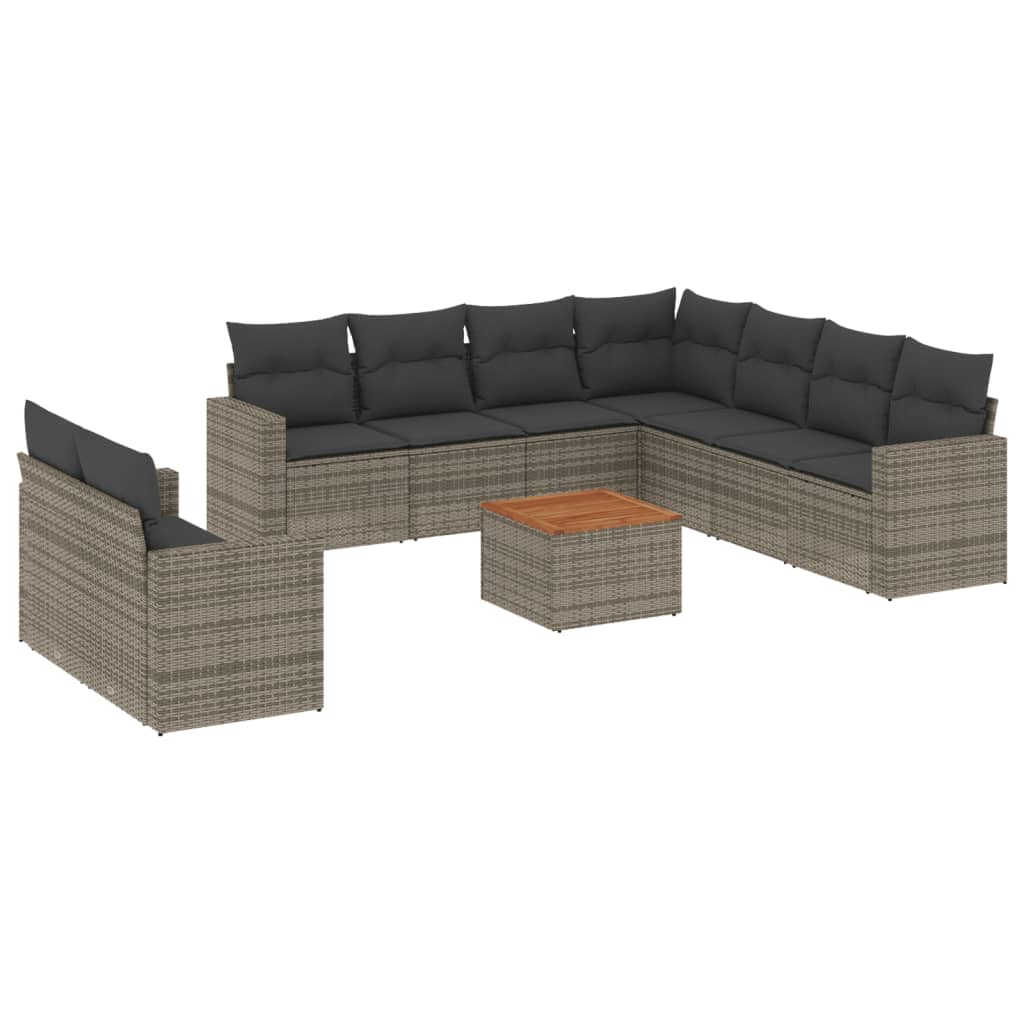 10-delige Loungeset met kussens poly rattan grijs is nu te koop bij PeponiXL, paradijselijk wonen!