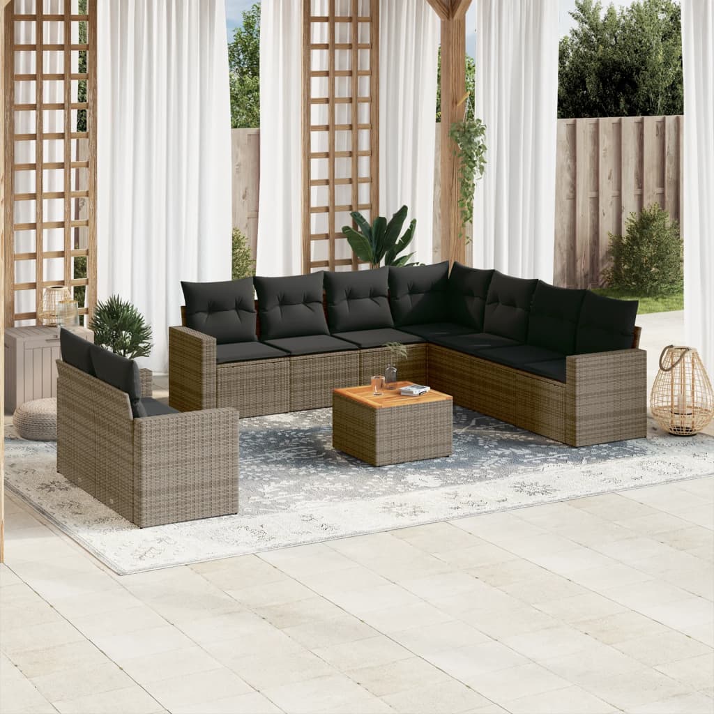10-delige Loungeset met kussens poly rattan grijs is nu te koop bij PeponiXL, paradijselijk wonen!