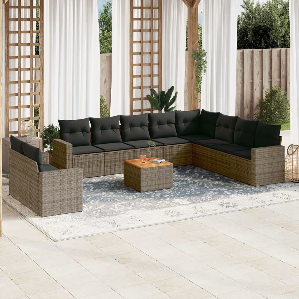 11-delige Loungeset met kussens poly rattan grijs is nu te koop bij PeponiXL, paradijselijk wonen!